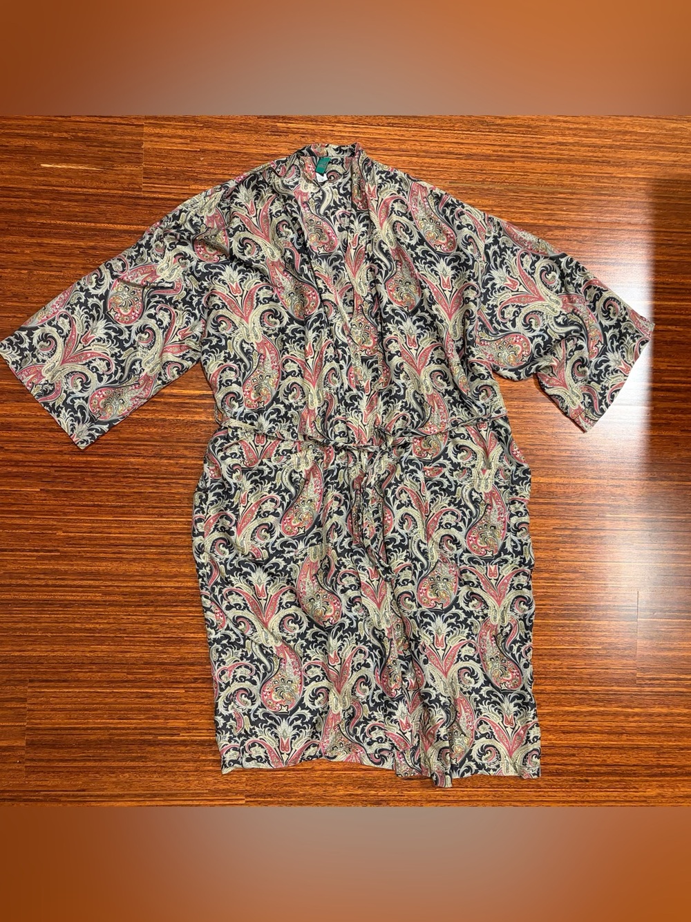 VTG Isaac Zelcer 100% Silk Lounge Robe Paisley Print Satin Luxe Men’s O/S